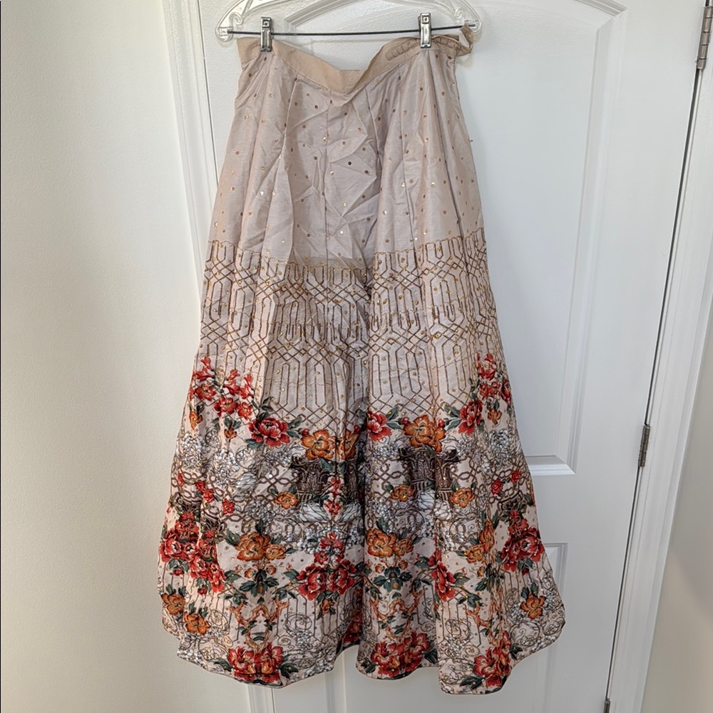 Floral Beige and Gold Lahenga